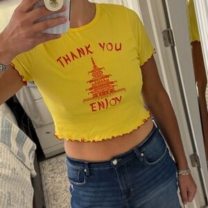 Vintage Thank You Enjoy Chinese Take Out Cropped Casual Tee Ribbed